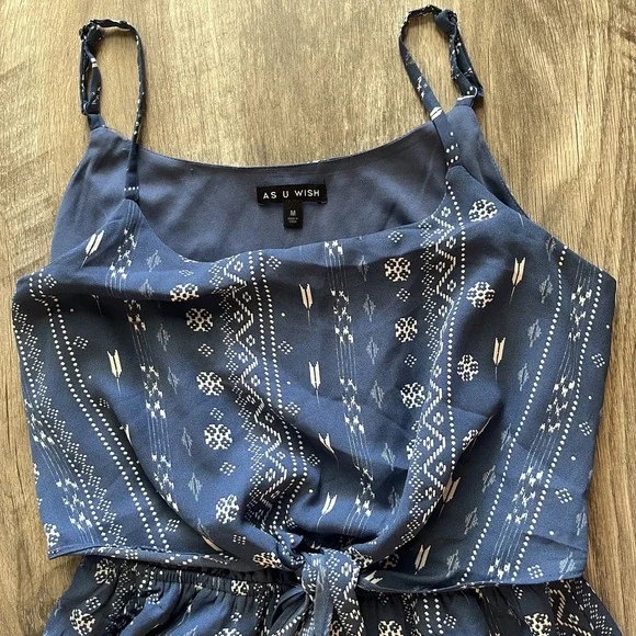 As U Wish Womens Sleeveless Blue & White Romper Jumper Adjustable Straps Medium - Picture 2 of 2